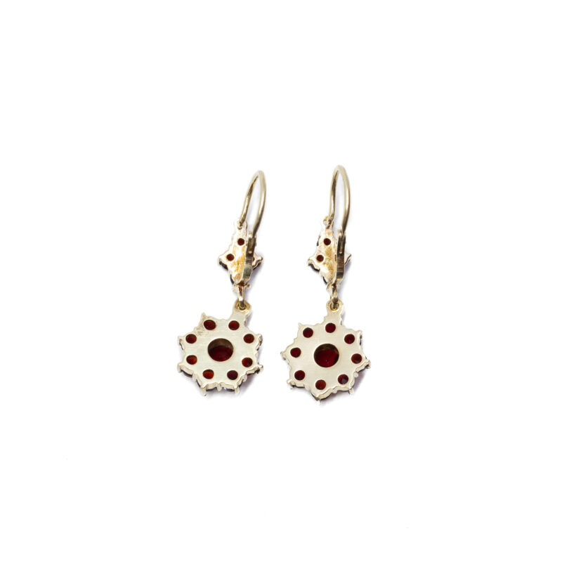Flower Garnet Cluster Drop Earrings in 14ct Yellow Gold #62241