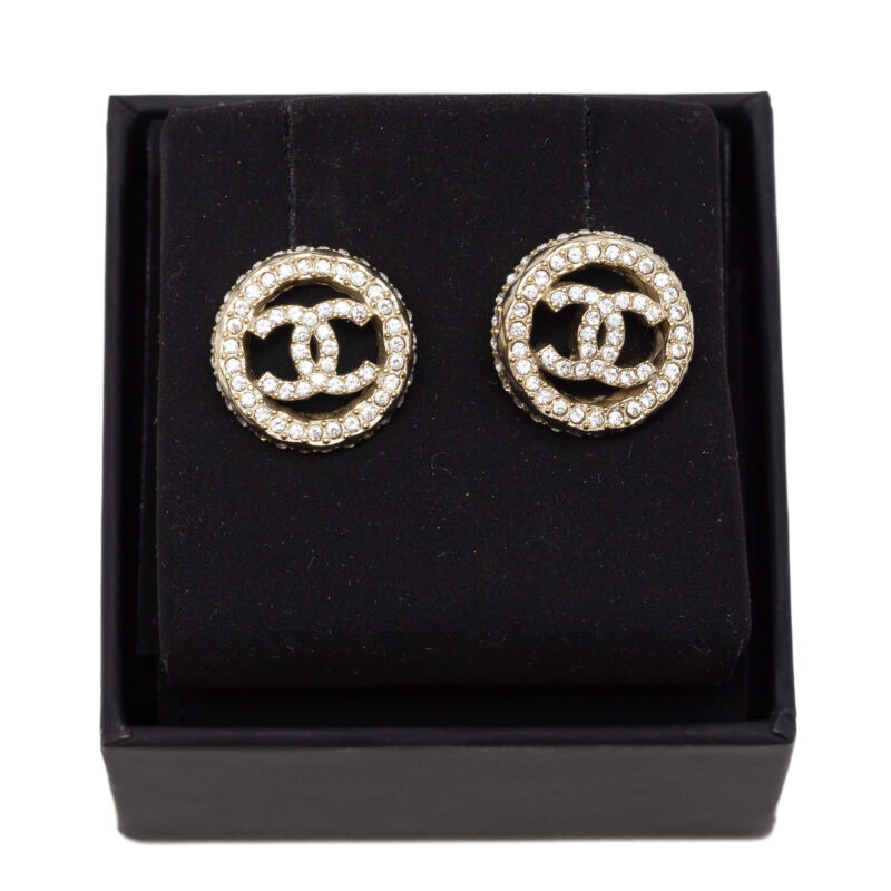 Chanel Icon 2022 CC Logo White Stone Earrings 23A Made in Italy + Box #62709
