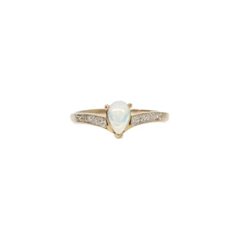 Pear Shaped Opal & Diamond Ring in 9ct Yellow Gold Size O #62503