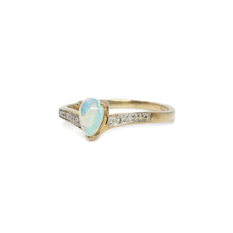 Pear Shaped Opal & Diamond Ring in 9ct Yellow Gold Size O #62503