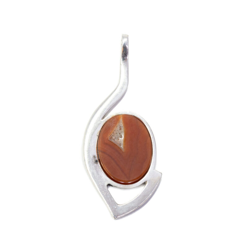 Vintage Large Sterling Silver Brownish-Red Agate Pendant #9635-1