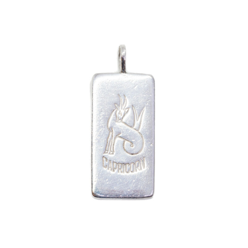 Vintage Fine .999 Silver Capricorn Zodiac Sign Bar Pendant #9635-6