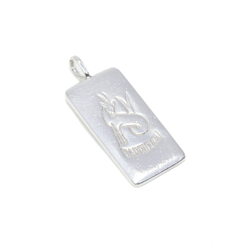 Vintage Fine .999 Silver Capricorn Zodiac Sign Bar Pendant #9635-6