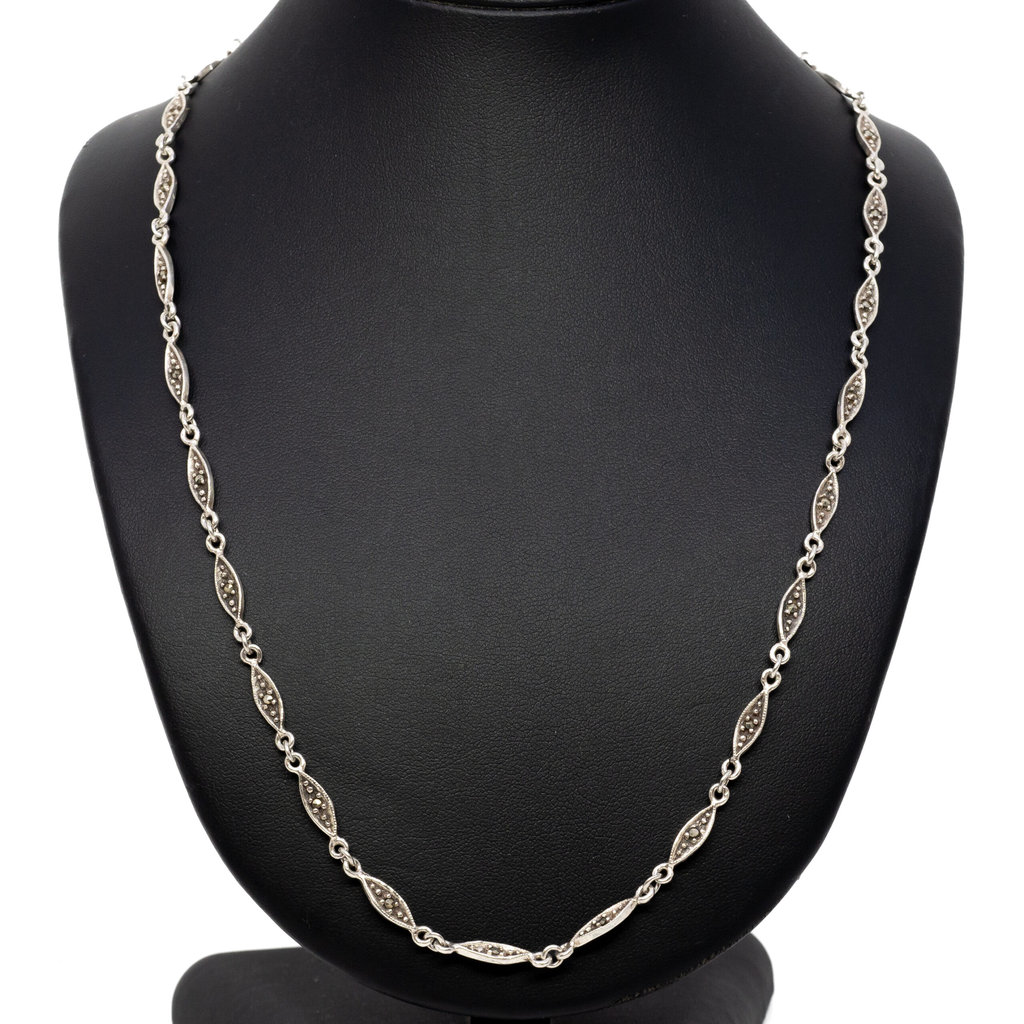 Vintage Sterling Silver Marcasite Necklace 63cm #9325-5