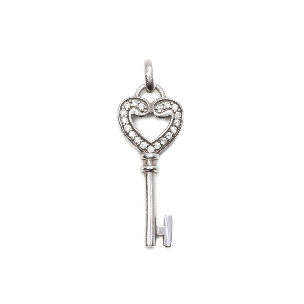 Sterling Silver Love Heart Key Cz Pendant #63079