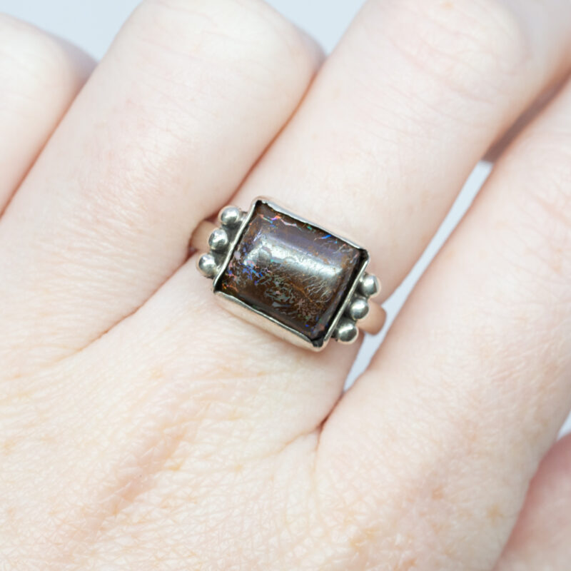 Sterling Silver Boulder Opal Ring Size L #63063