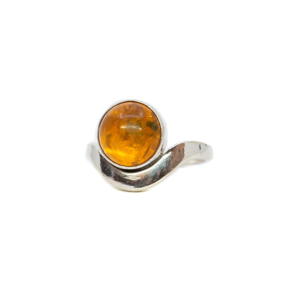 Round Amber Cabochon Ring German Silver 835 Size L 1/2 #63060