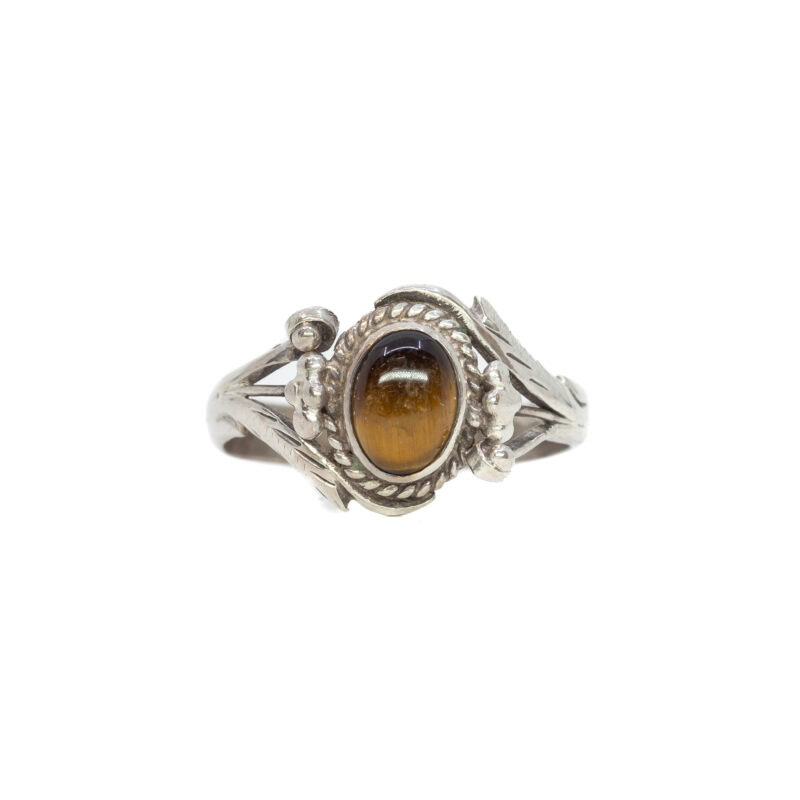 Sterling Silver Tigers Eye Ornate Ring Size M #63067