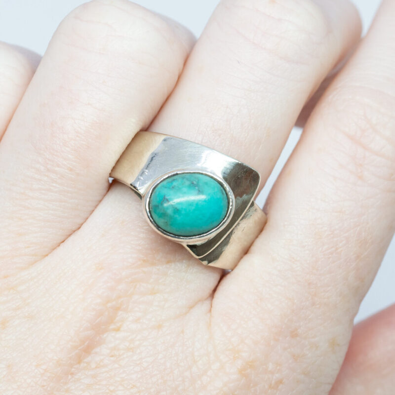 Sterling Silver Turquoise Open Ring Size O #63058