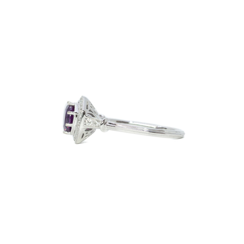 1.20ct Purple Sapphire & Diamond Halo Ring in 18ct White Gold Size N Val $5000 #61439