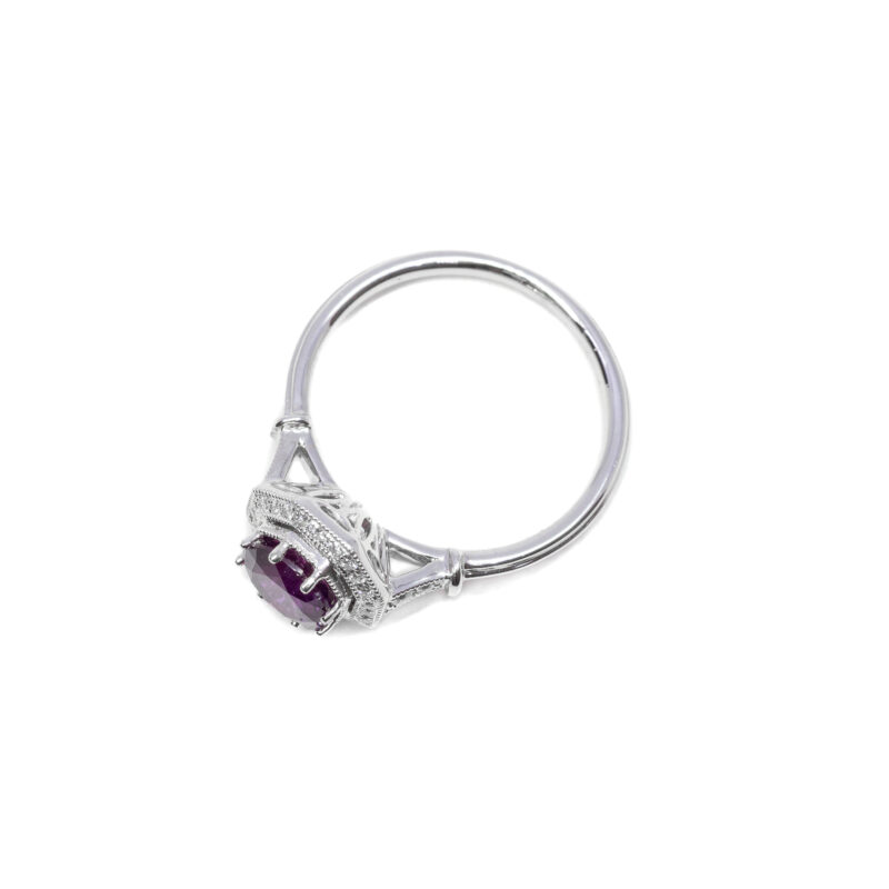 1.20ct Purple Sapphire & Diamond Halo Ring in 18ct White Gold Size N Val $5000 #61439