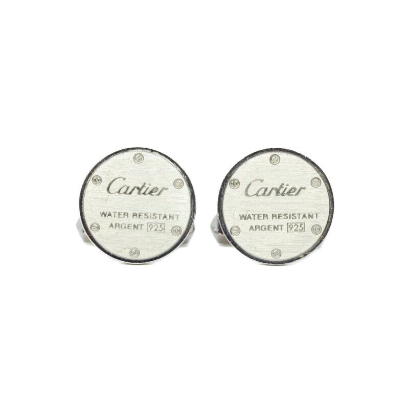 Cartier 925 Argent Silver Water Resistant Decor Cufflinks in Box #63102