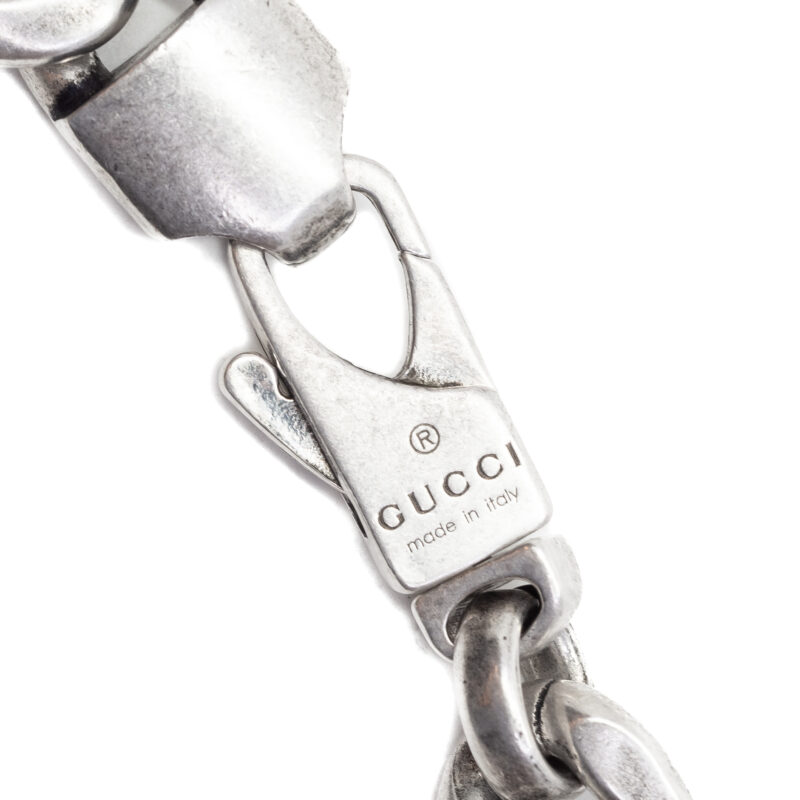Gucci Logo Enamel Silver Turquoise ID Bracelet Size 17 + Accessories #63010