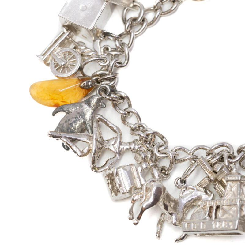 Vintage Sterling Silver Travel Themed Charm Bracelet 16cm #9325-4