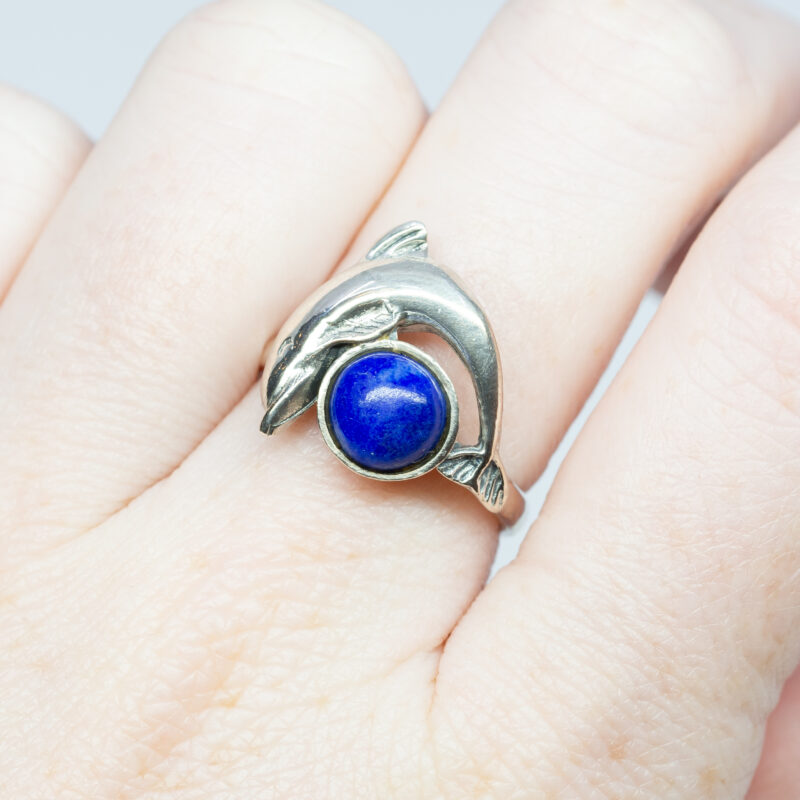 Sterling Silver Blue Stone Dolphin Ring Size J #63313