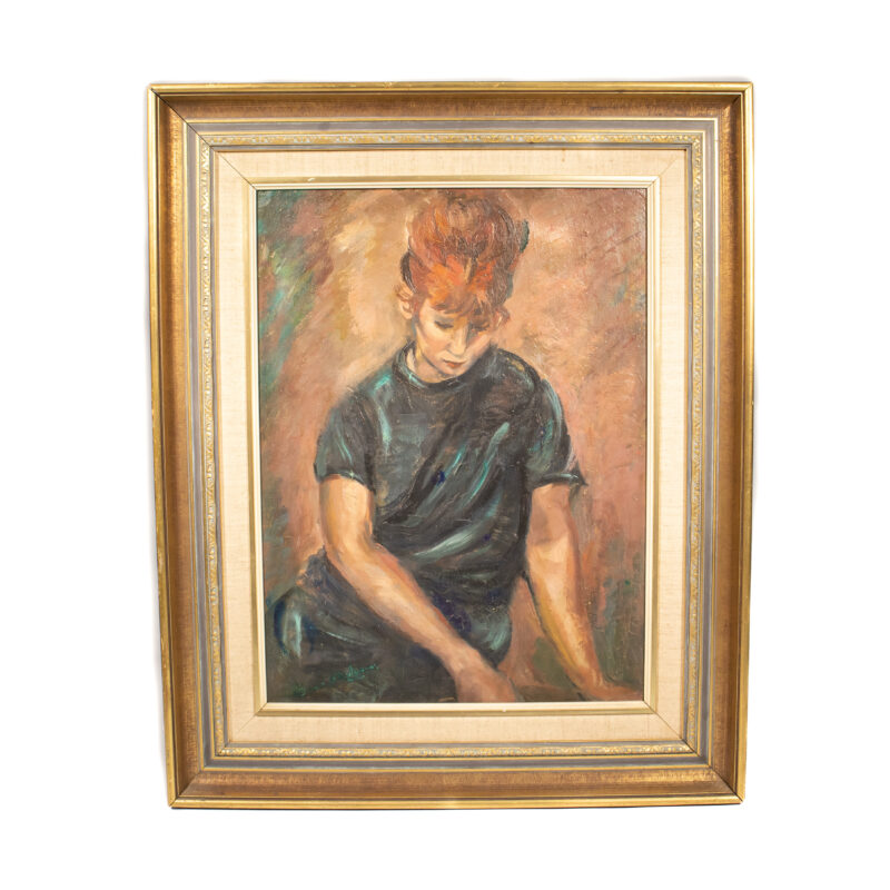 Red Head Girl in Green Painting by Dora C Robson 40x54cm #5559-1