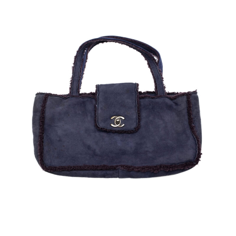 Chanel CC Shearling Blue Suede Bag + COA #62707