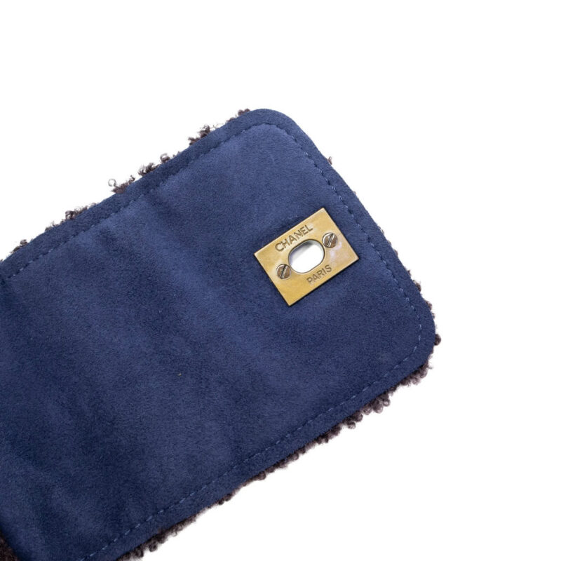 Chanel CC Shearling Blue Suede Bag + COA #62707