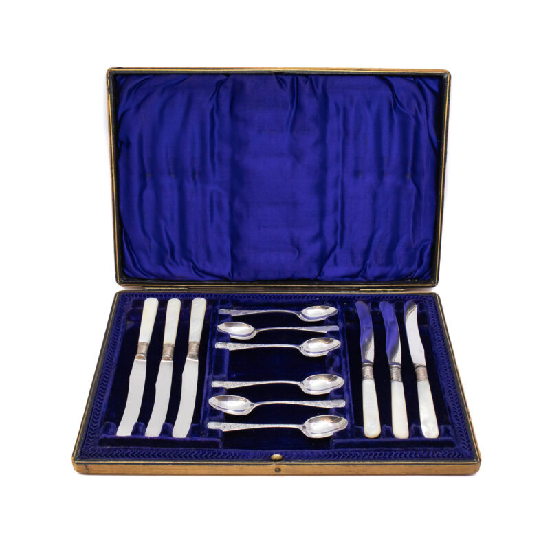 Antique Art Nouveau High Tea Sterling Silver Set (Teaspoons & Butter Knives) #3571-1