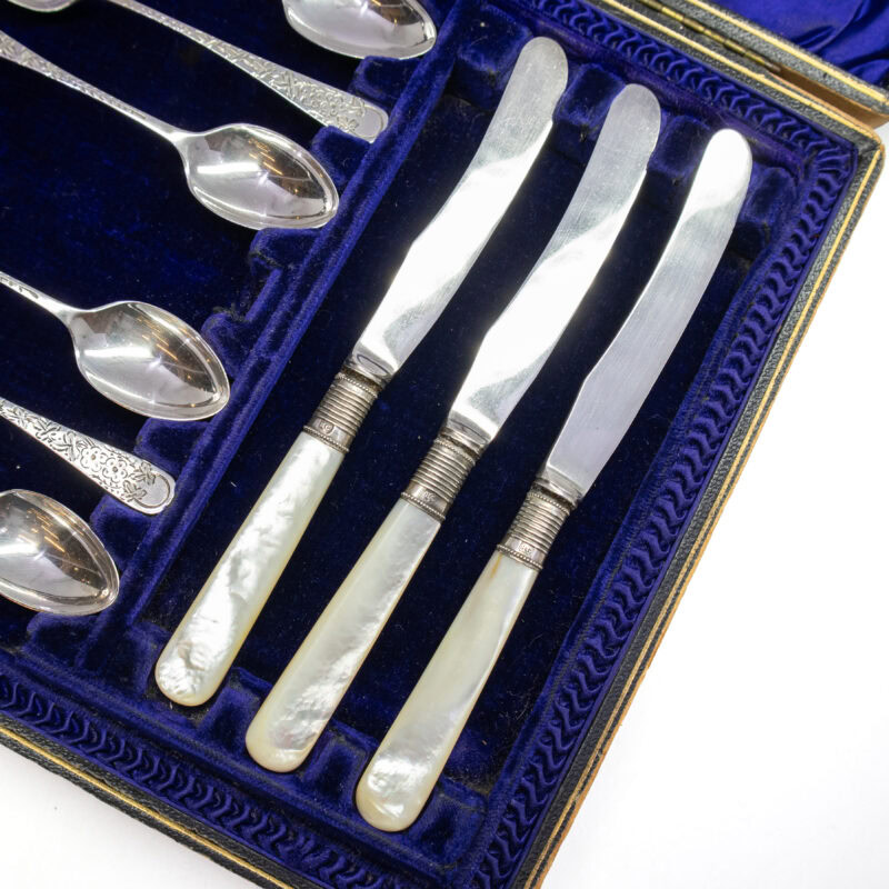 Antique Art Nouveau High Tea Sterling Silver Set (Teaspoons & Butter Knives) #3571-1