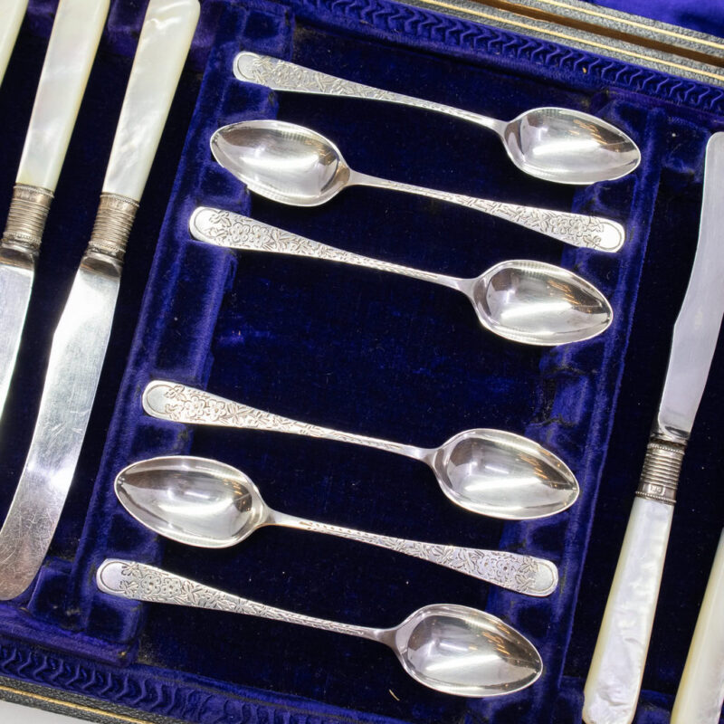 Antique Art Nouveau High Tea Sterling Silver Set (Teaspoons & Butter Knives) #3571-1