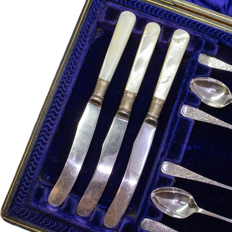 Antique Art Nouveau High Tea Sterling Silver Set (Teaspoons & Butter Knives) #3571-1