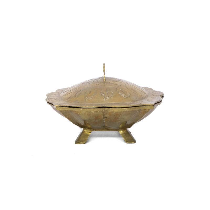 Vintage Brass Trinket Dish with Lid (Ornate & Engraved Pattern) #2047-3