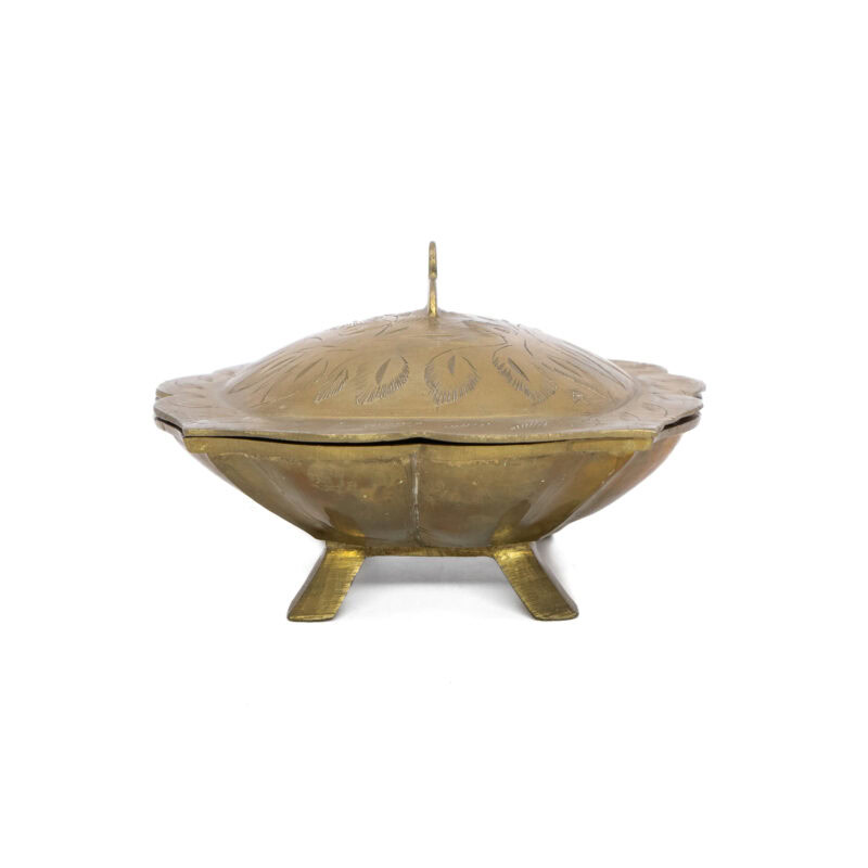 Vintage Brass Trinket Dish with Lid (Ornate & Engraved Pattern) #2047-3