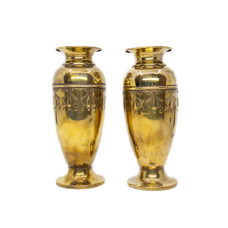 Pair of Antique Dutch KDM Daalderop Art Nouveau Brass Vases #2047-1