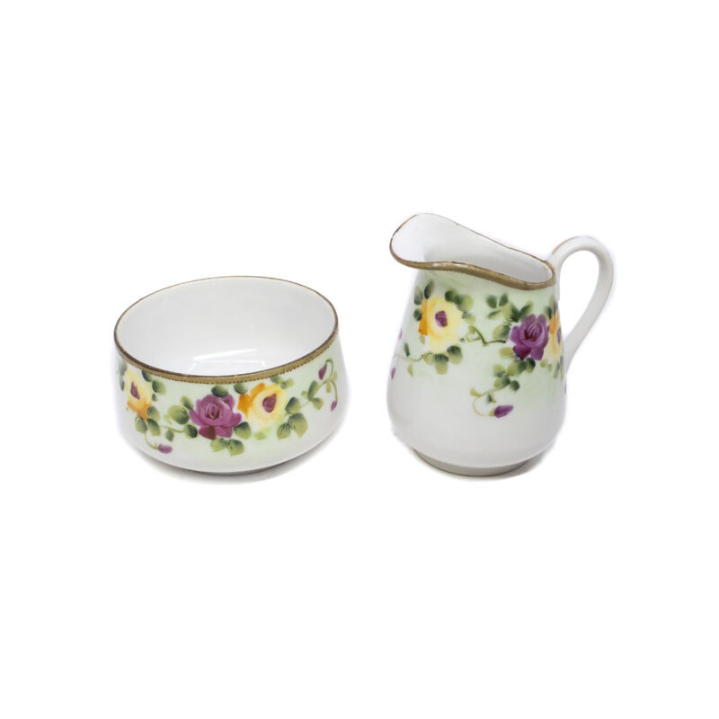 Vintage Nippon Hand Painted White Floral Porcelain Milk Jug & Sugar Bowl #4065-5
