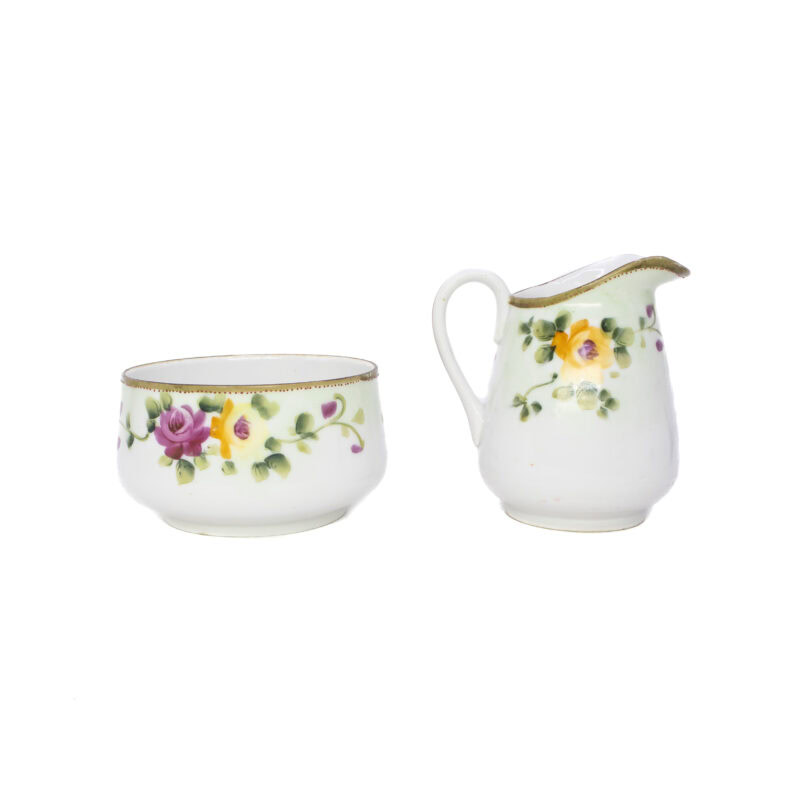 Vintage Nippon Hand Painted White Floral Porcelain Milk Jug & Sugar Bowl #4065-5