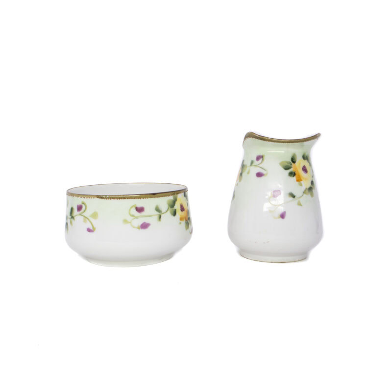 Vintage Nippon Hand Painted White Floral Porcelain Milk Jug & Sugar Bowl #4065-5