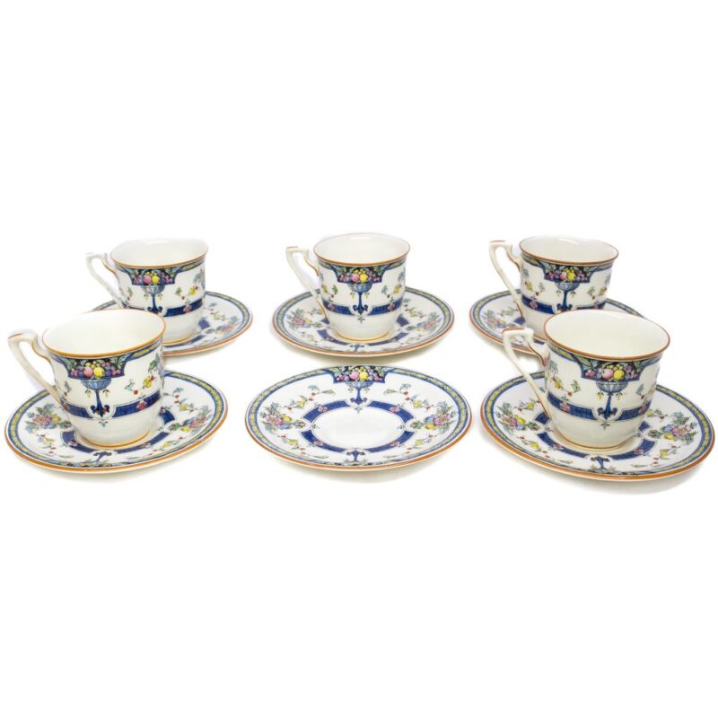 Antique Royal Worcester Orlando Pattern Set of 5 Cups & Saucers #4065-7