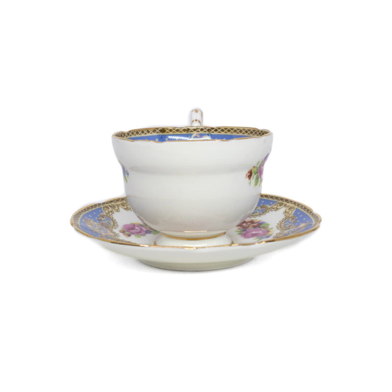 Vintage Paragon Honiton Blue Rose Bouquet Teacup & Saucer #4065