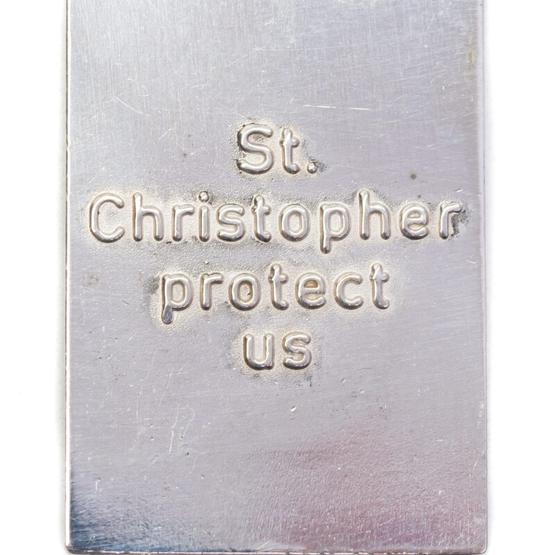 Sterling Silver St. Christopher Protect Us Rectangular Bar Pendant #9635-59