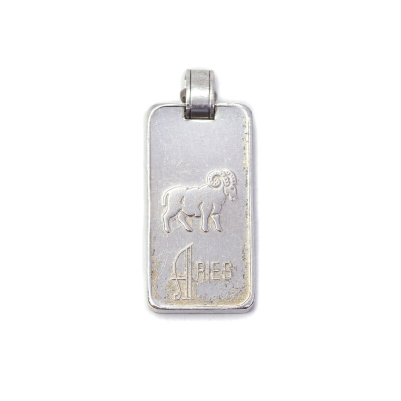 Fine Silver Aries Zodiac Rectangular Bar Pendant #9635-50