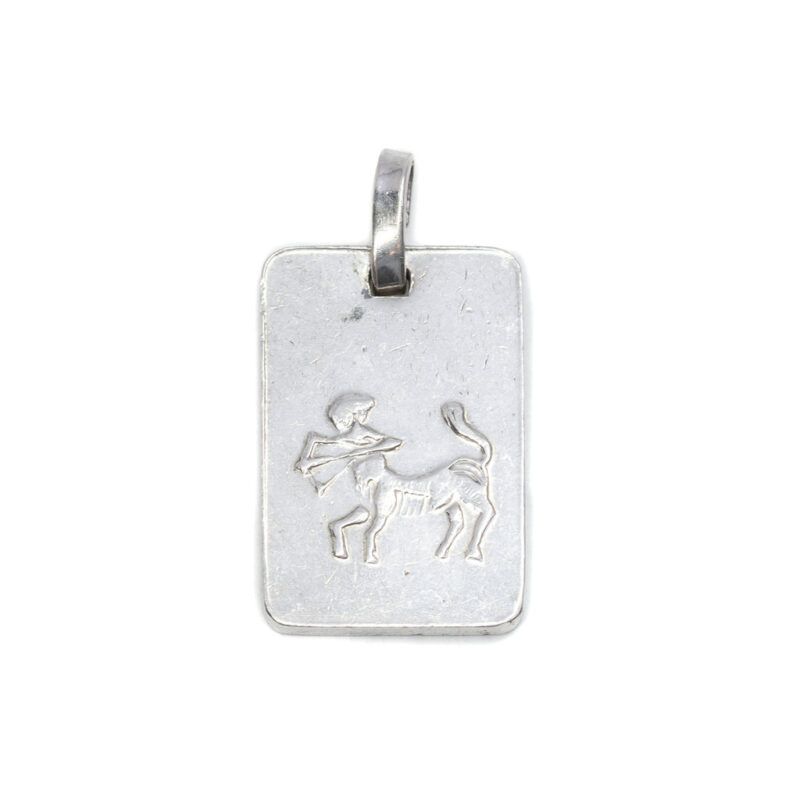 Fine Silver Sagittarius Zodiac Rectangular Bar Pendant #9635-53