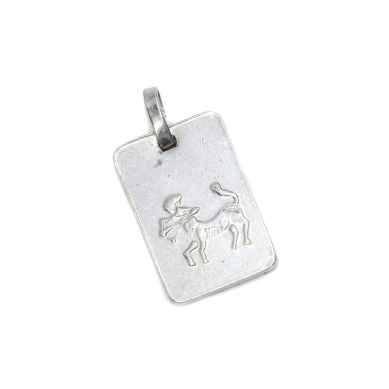 Fine Silver Sagittarius Zodiac Rectangular Bar Pendant #9635-53