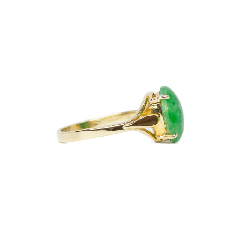 Oval Jade Cabochon Ring in 18ct Yellow Gold Size O 1/2 #63263