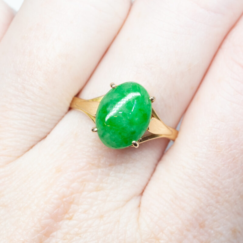 Oval Jade Cabochon Ring in 18ct Yellow Gold Size O 1/2 #63263