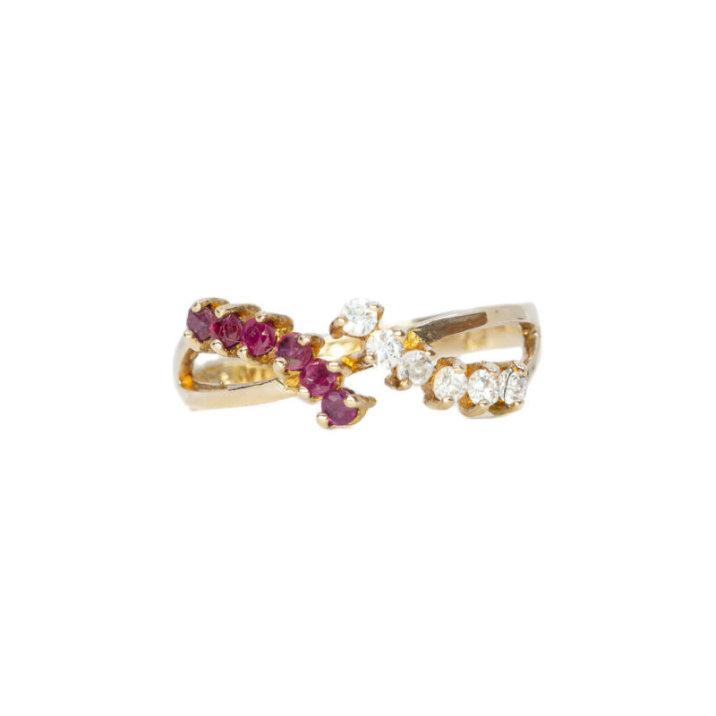 10ct Yellow Gold Ruby & CZ Split Band Ring Size M #63031