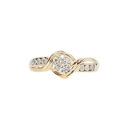 9ct Yellow Gold Diamond Cluster Illusion Ring Size O #63169