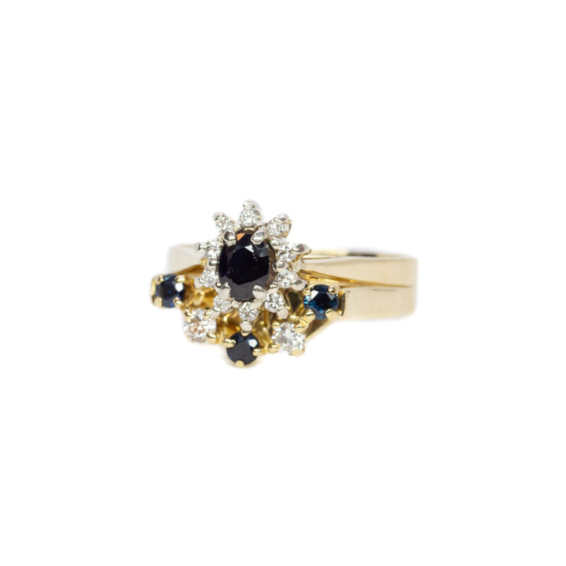 18ct Yellow Gold Sapphire & Diamond Halo Two Ring Set Size M 1/2 #63184