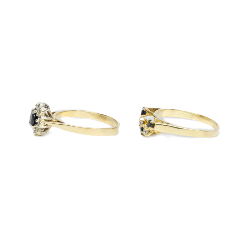 18ct Yellow Gold Sapphire & Diamond Halo Two Ring Set Size M 1/2 #63184