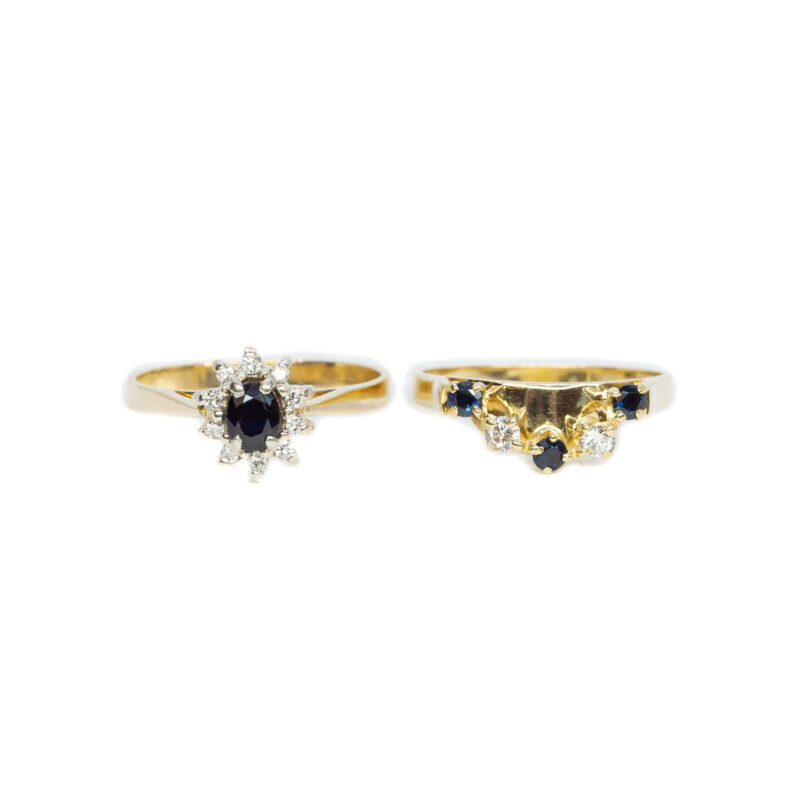 18ct Yellow Gold Sapphire & Diamond Halo Two Ring Set Size M 1/2 #63184