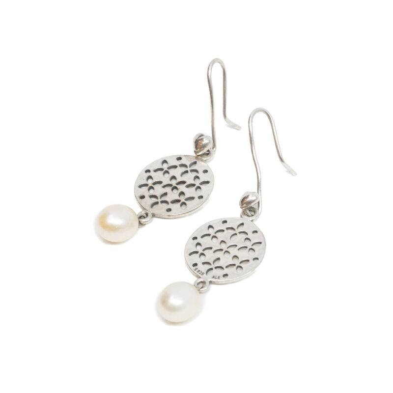 Sterling Silver Pandora White Pearl Compose & Hooks Earrings #63310