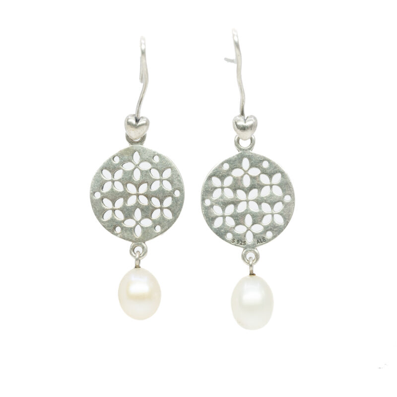 Sterling Silver Pandora White Pearl Compose & Hooks Earrings #63310