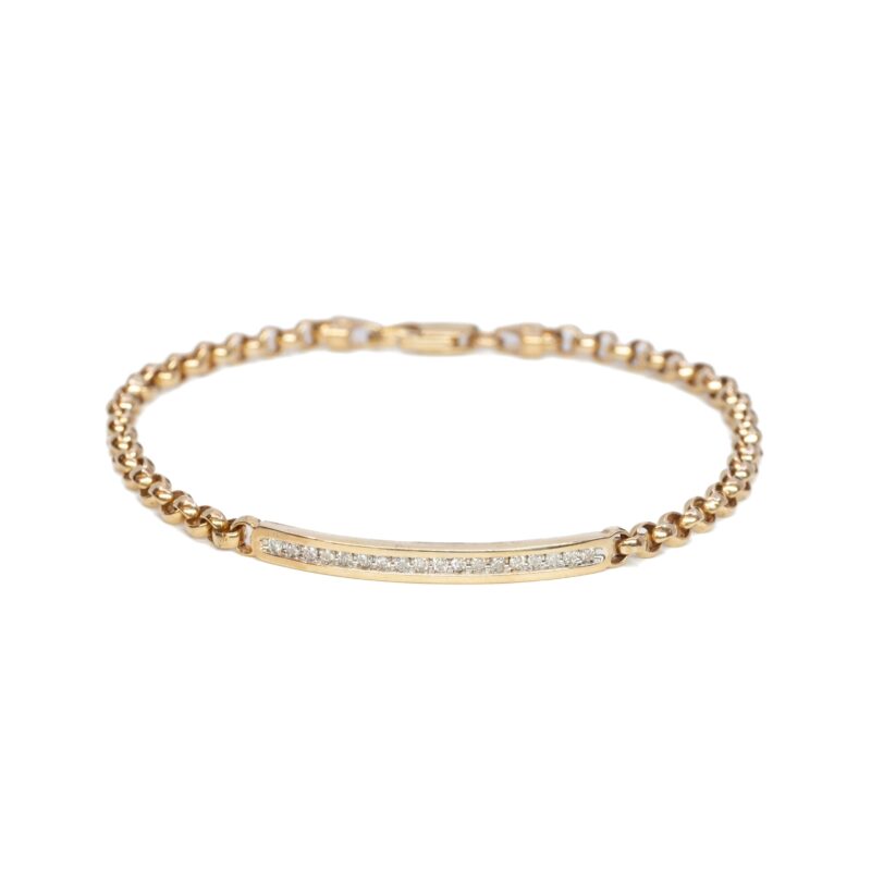 9ct Yellow Gold Diamond Channel & Belcher Bracelet 19.5cm #63257