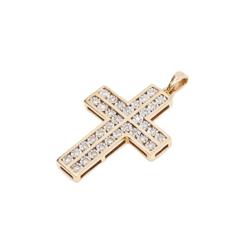 9ct Yellow Gold Diamond Cluster Cross Pendant #63166