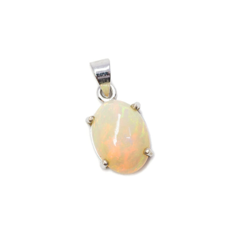 Oval Cabochon Opal Pendant in 14ct White Gold #63077